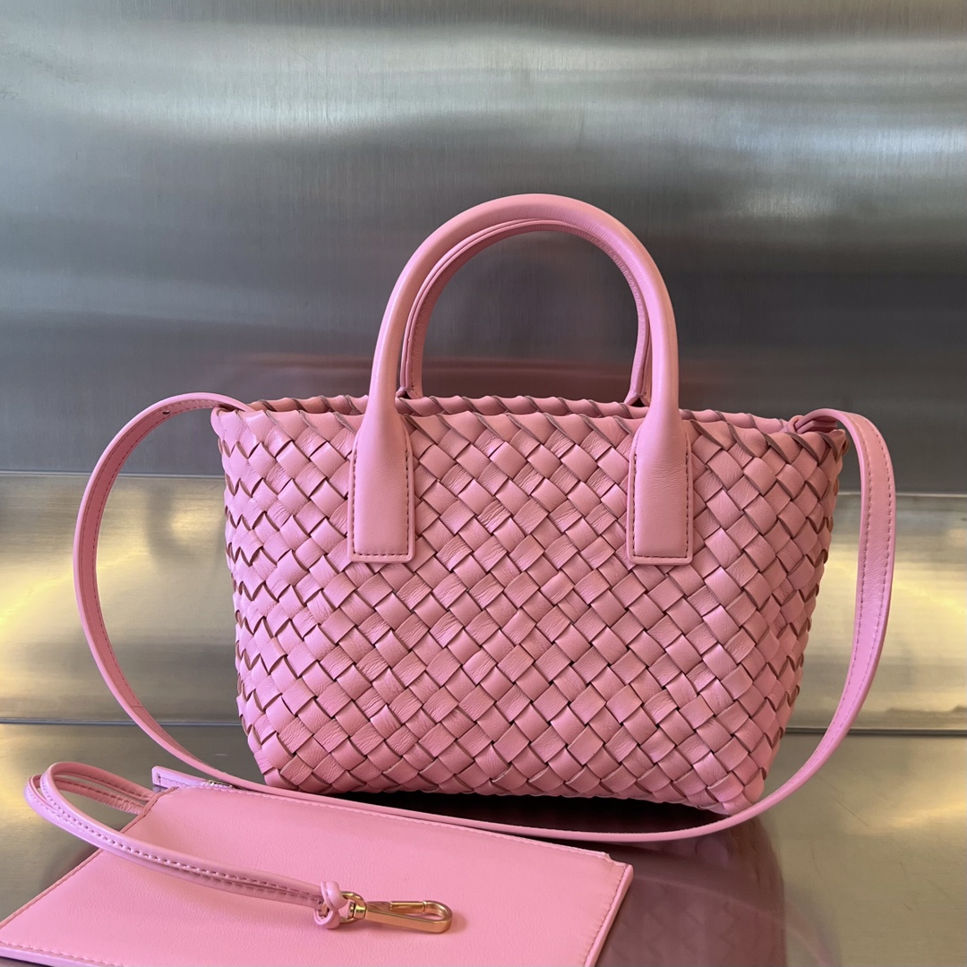 Mini Cabat Intreccio Leather Tote Pink